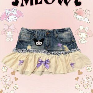Sanrio Kuromi denim mini short with bows and patches - multicolored